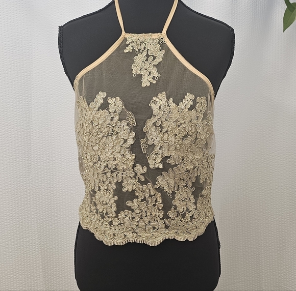 Banjul Tops - Banjul Womens Lace Mesh Grunge Gypsy Party Halter Crop Top